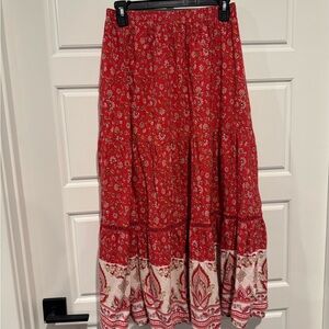 Dotti Red and White Patterned A-Line Skirt
